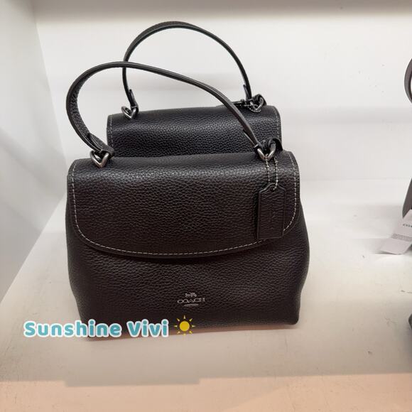 NWT Coach Emory Top Handle Bag Soft pebble leather CCE53 Gunmetal/Black - Picture 2 of 13